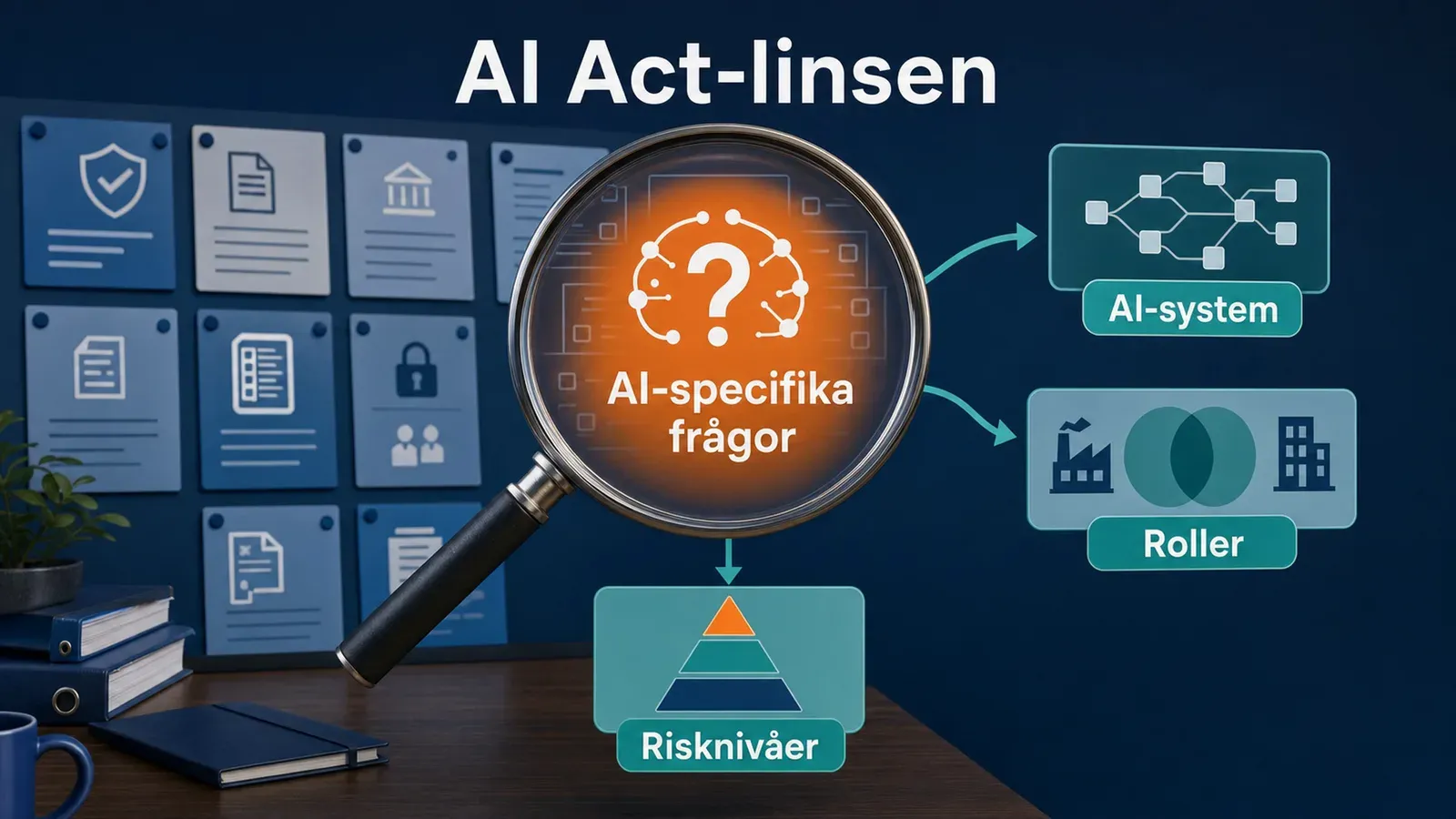 Stillbild ur utbildningen om AI-förordningen: AI-system, roller och risknivåer.